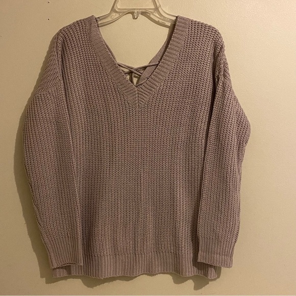 Umgee Womens Sweater Size S Tunic Boho Lace Back V-Neck Rose Color Long Sleeve - Picture 2 of 10